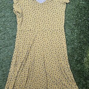 Ann Taylor Factory Mustard Dress with Black Dots